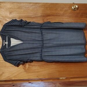 H&M Chiffon Drawstring Dress Blue and White Flutter Sleeve Lined Casual Size XXL